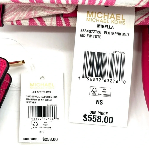 Michael Kors Medium Mirella Tote Bag & Medium Bifold Zip Chain Wallet Pink Multi - Picture 14 of 14